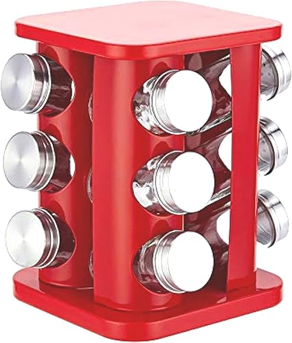 Red Spice rack & 7pcs Cast Iron Pot 12pcs Silicone Spoon Combo