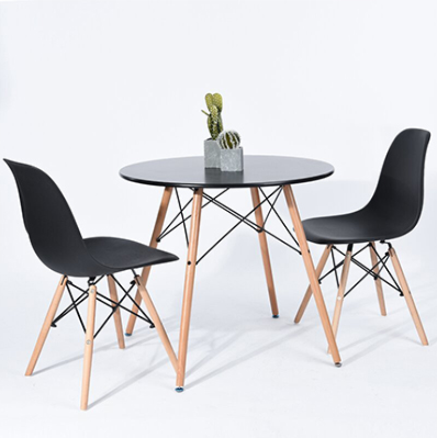 Glass wooden leg table with 4 chairs